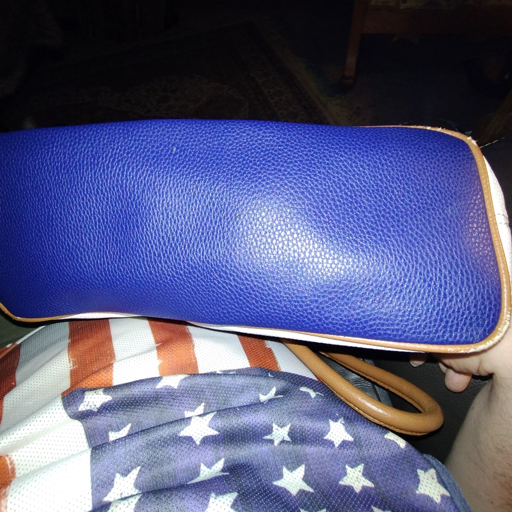 GUESS 2 Zipper handbag Multi Pocket Blue & White Brown Straps Cheetah P Lining - Picture 5 of 9